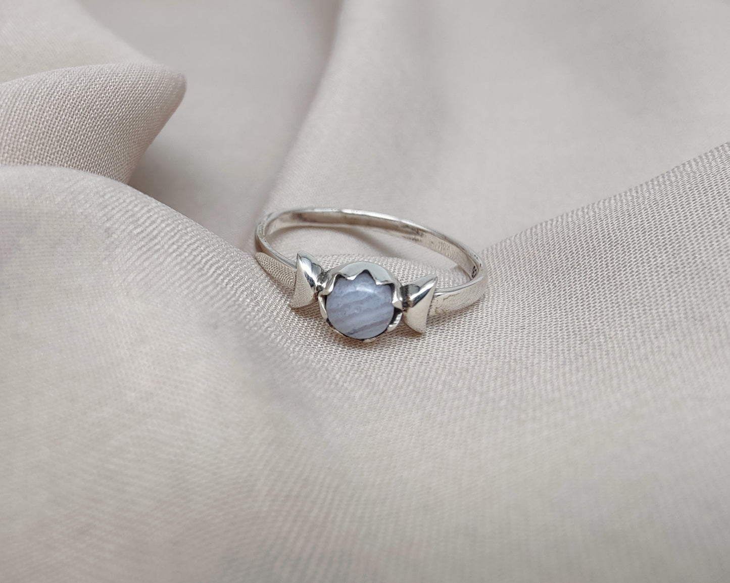 925 SOLID STERLING SILVER NATURAL BLUE LACE AGATE GEMSTONE HANDMADE RING, ALL SIZES AVAILABLE