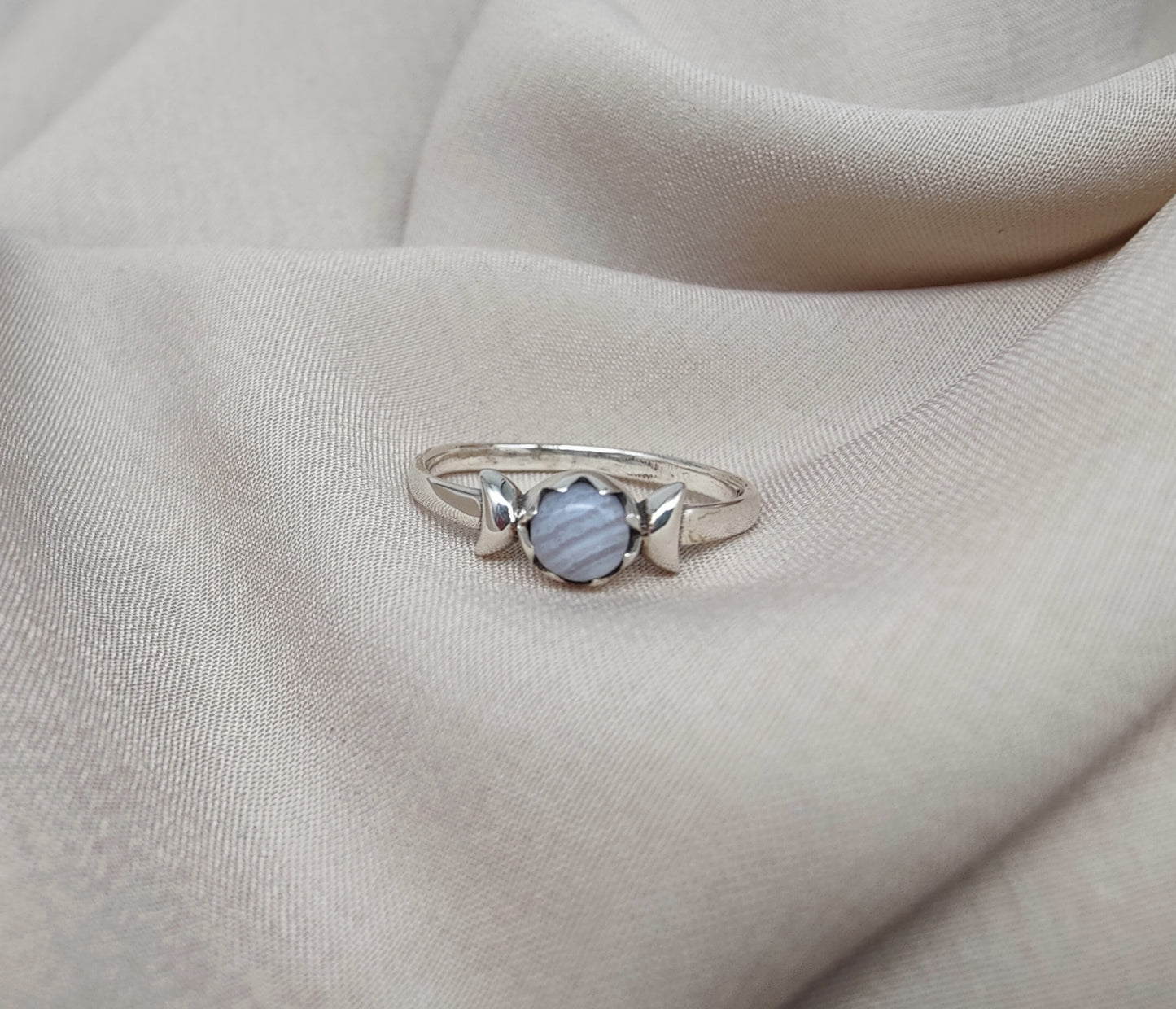 925 SOLID STERLING SILVER NATURAL BLUE LACE AGATE GEMSTONE HANDMADE RING, ALL SIZES AVAILABLE