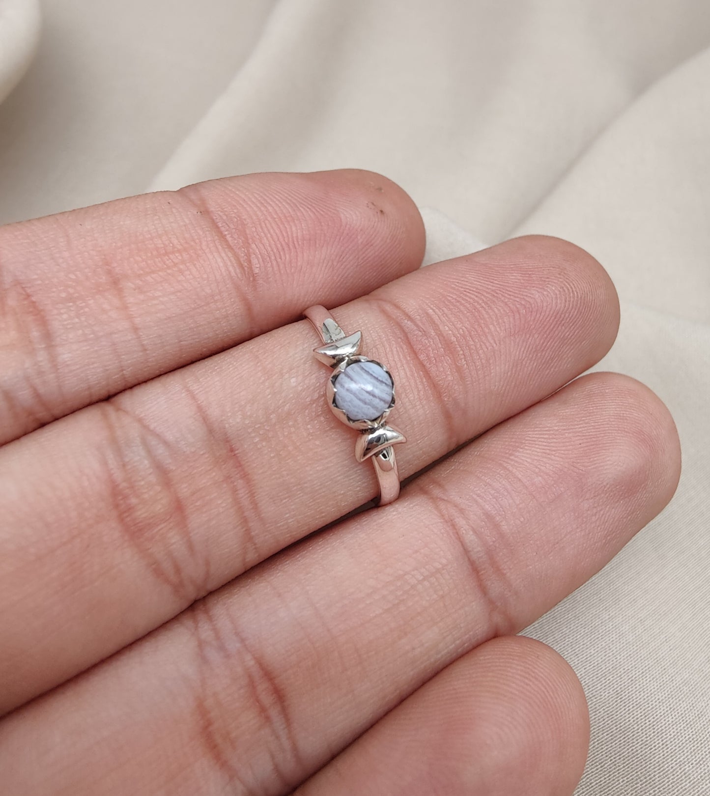 925 SOLID STERLING SILVER NATURAL BLUE LACE AGATE GEMSTONE HANDMADE RING, ALL SIZES AVAILABLE