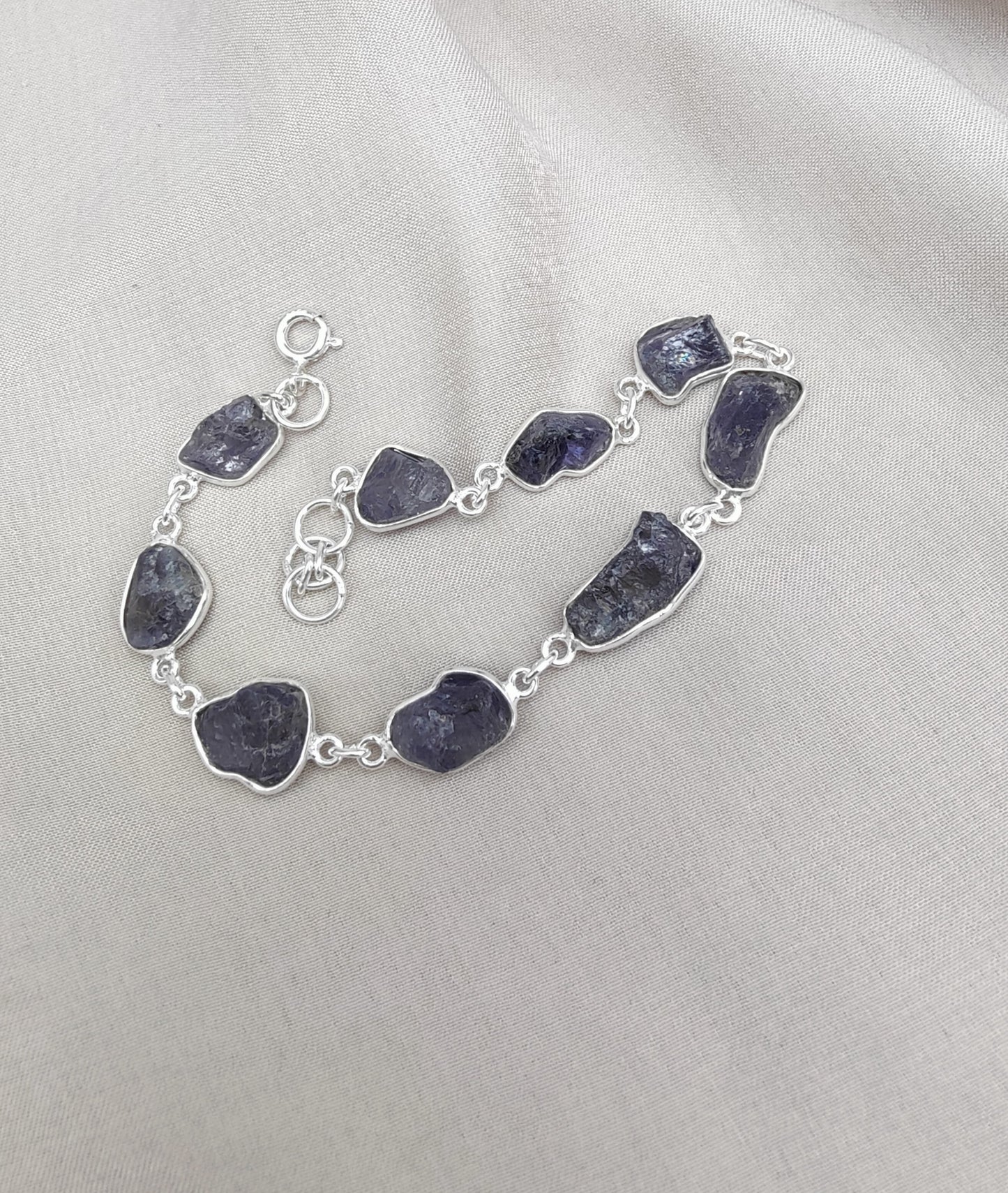 925 SOLID STERLING SILVER NATURAL RAW TANZANITE HANDMADE BRACELET,8 INCHES