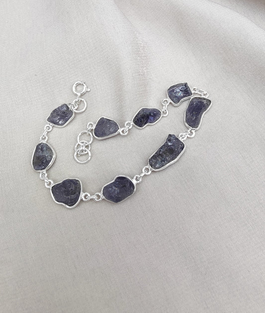 925 SOLID STERLING SILVER NATURAL RAW TANZANITE HANDMADE BRACELET,8 INCHES