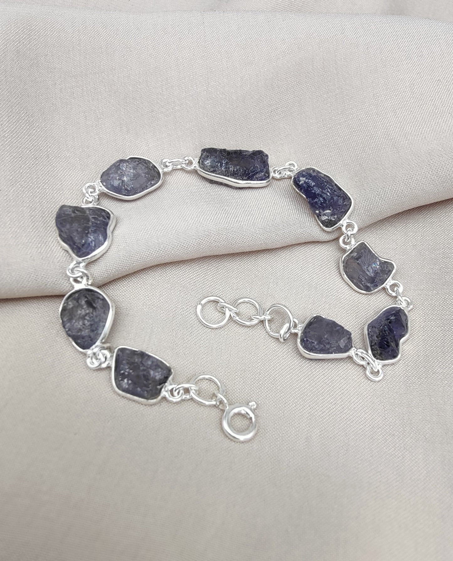 925 SOLID STERLING SILVER NATURAL RAW TANZANITE HANDMADE BRACELET,8 INCHES