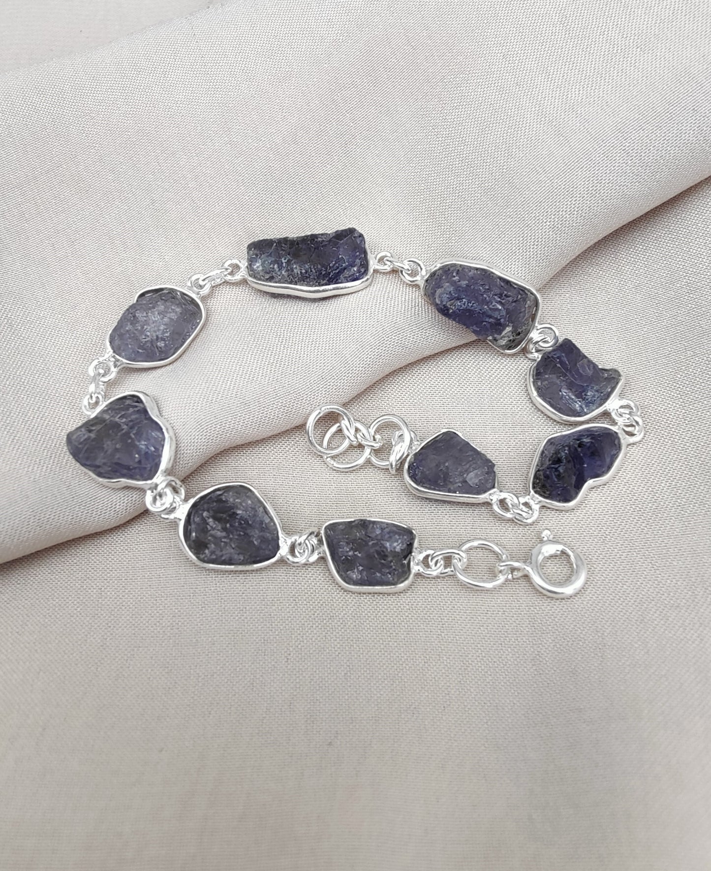 925 SOLID STERLING SILVER NATURAL RAW TANZANITE HANDMADE BRACELET,8 INCHES