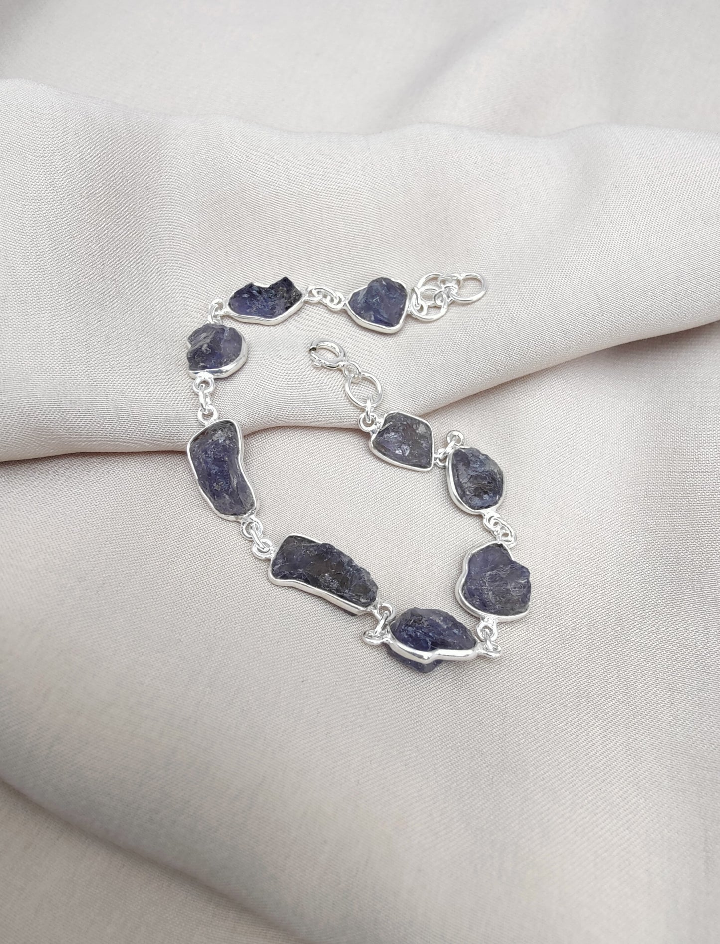 925 SOLID STERLING SILVER NATURAL RAW TANZANITE HANDMADE BRACELET,8 INCHES
