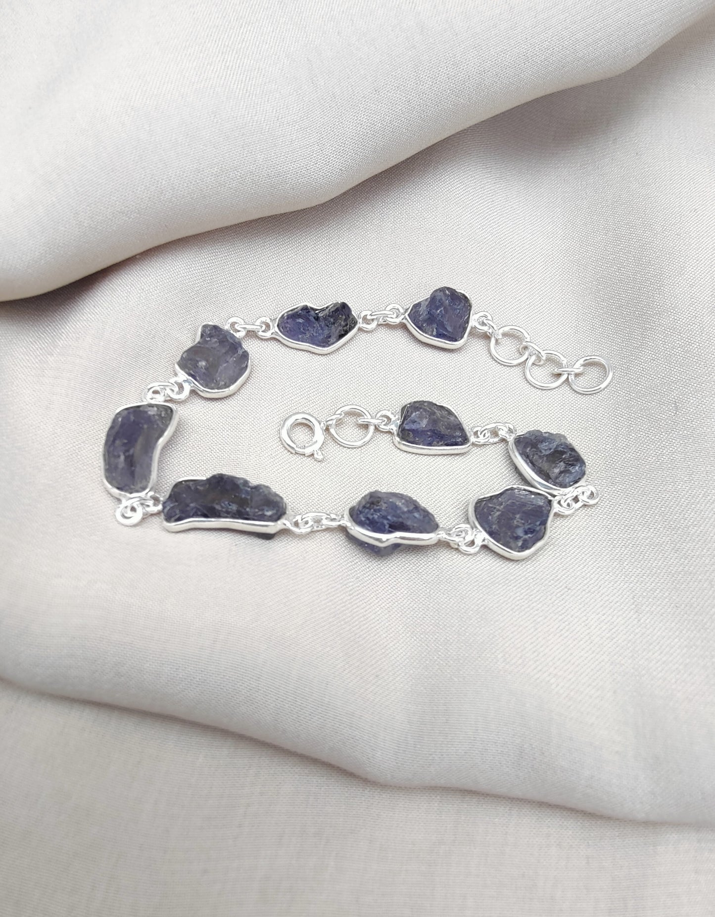925 SOLID STERLING SILVER NATURAL RAW TANZANITE HANDMADE BRACELET,8 INCHES