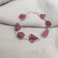 925 SOLID STERLING SILVER NATURAL RAW STRAWBERRY QUARTZ HANDMADE BRACELET