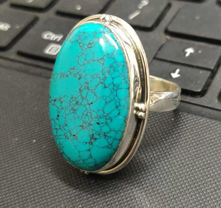 925 SOLID STERLING SILVER NATURAL TURQUOISE GEMSTONES HANDMADE RING, ALL SIZES AVAILABLE