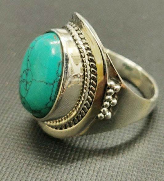 925 SOLID STERLING SILVER NATURAL TURQUOISE GEMSTONES HANDMADE RING, ALL SIZES AVAILABLE