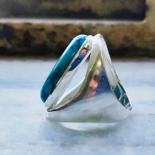 925 SOLID STERLING SILVER NATURAL TURQUOISE GEMSTONES HANDMADE RING, ALL SIZES AVAILABLE