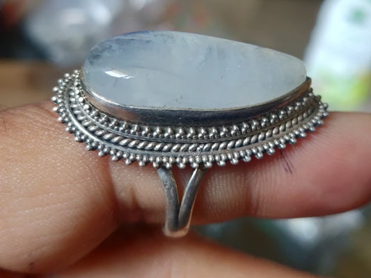 925 SOLID STERLING SILVER NATURAL RAINBOW MOONSTONE GEMSTONES HANDMADE RING, ALL SIZES AVAILABLE