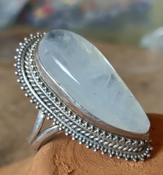 925 SOLID STERLING SILVER NATURAL RAINBOW MOONSTONE GEMSTONES HANDMADE RING, ALL SIZES AVAILABLE