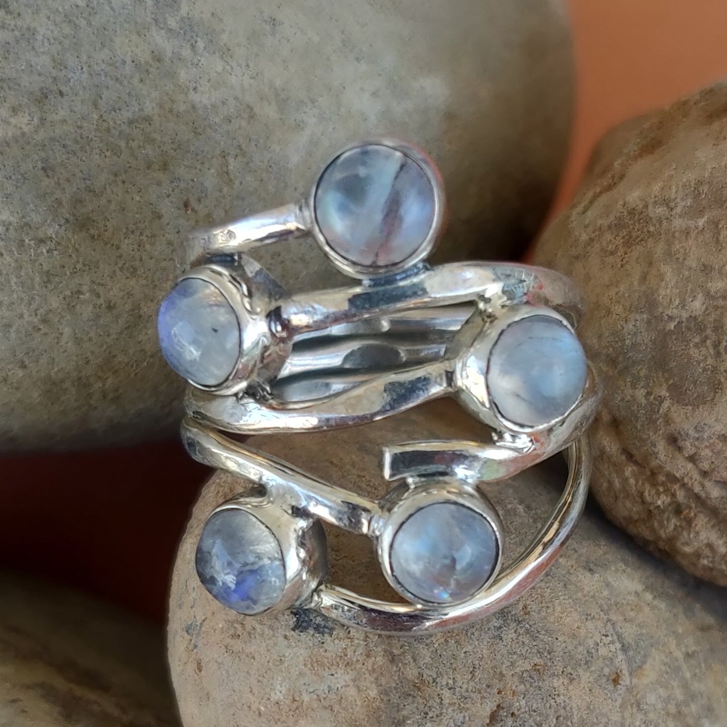 925 SOLID STERLING SILVER NATURAL RAINBOW MOONSTONE GEMSTONES HANDMADE RING, ALL SIZES AVAILABLE