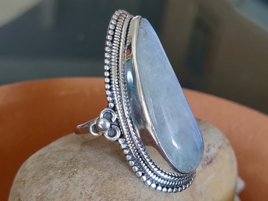 925 SOLID STERLING SILVER NATURAL RAINBOW MOONSTONE GEMSTONES HANDMADE RING, ALL SIZES AVAILABLE