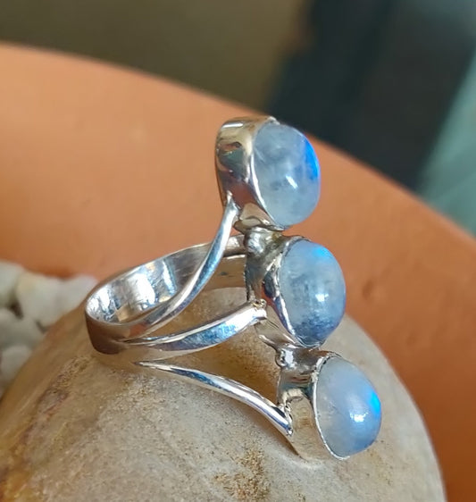 925 SOLID STERLING SILVER NATURAL RAINBOW MOONSTONE GEMSTONES HANDMADE RING, ALL SIZES AVAILABLE