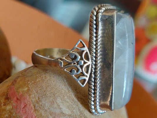 925 SOLID STERLING SILVER NATURAL RAINBOW MOONSTONE GEMSTONES HANDMADE RING, ALL SIZES AVAILABLE