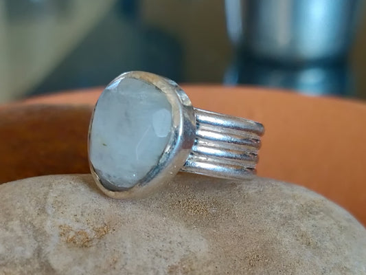 925 SOLID STERLING SILVER NATURAL RAINBOW MOONSTONE GEMSTONES HANDMADE RING, ALL SIZES AVAILABLE
