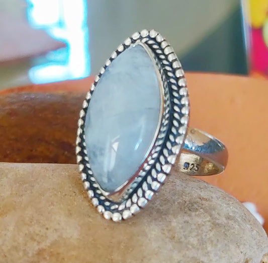 925 SOLID STERLING SILVER NATURAL RAINBOW MOONSTONE GEMSTONES HANDMADE RING, ALL SIZES AVAILABLE
