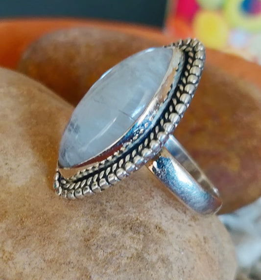 925 SOLID STERLING SILVER NATURAL RAINBOW MOONSTONE GEMSTONES HANDMADE RING, ALL SIZES AVAILABLE