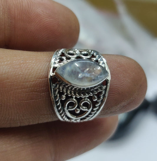 925 SOLID STERLING SILVER NATURAL RAINBOW MOONSTONE GEMSTONES HANDMADE RING, ALL SIZES AVAILABLE