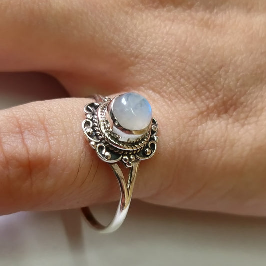 925 SOLID STERLING SILVER NATURAL RAINBOW MOONSTONE GEMSTONES HANDMADE RING, ALL SIZES AVAILABLE