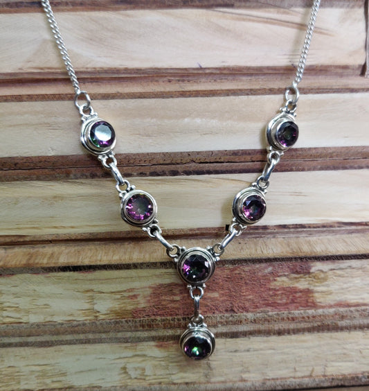 925 SOLID STERLING SILVER NATURAL MYSTIC QUARTZ HANDMADE NECKLACE,18 INCHES