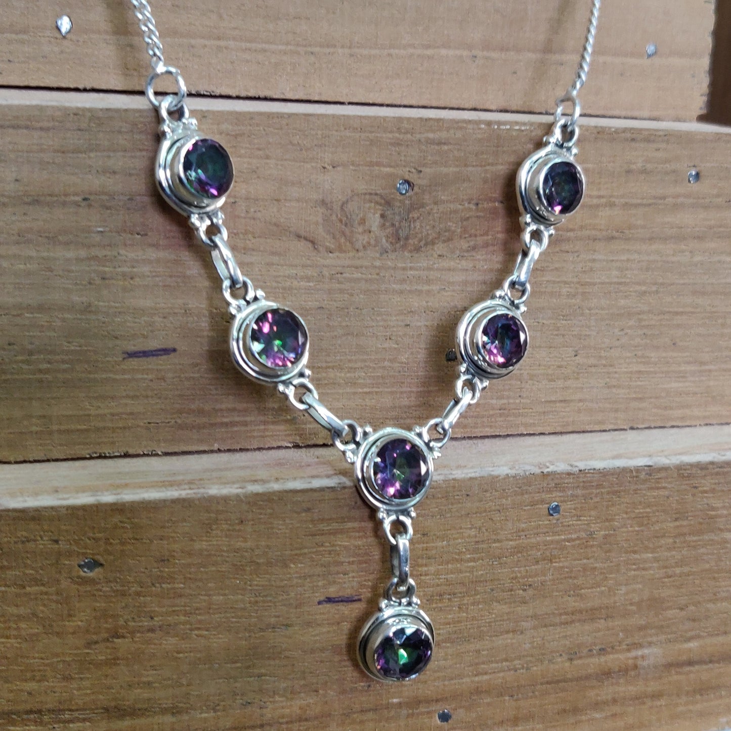 925 SOLID STERLING SILVER NATURAL MYSTIC QUARTZ HANDMADE NECKLACE,18 INCHES