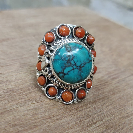 925 SOLID STERLING SILVER NATURAL TURQUOISE GEMSTONES HANDMADE RING, ALL SIZES AVAILABLE