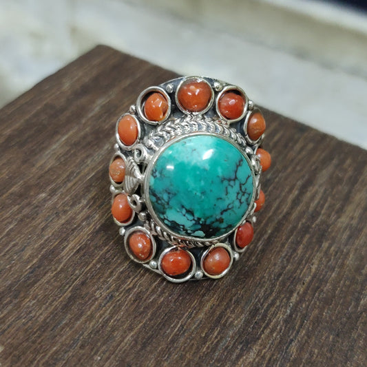 925 SOLID STERLING SILVER NATURAL TURQUOISE GEMSTONES HANDMADE RING, ALL SIZES AVAILABLE