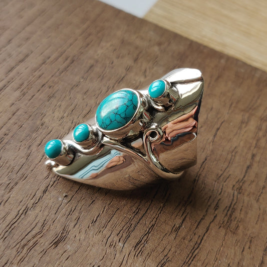 925 SOLID STERLING SILVER NATURAL TURQUOISE GEMSTONES HANDMADE RING, ALL SIZES AVAILABLE