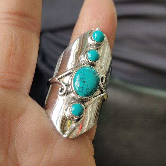 925 SOLID STERLING SILVER NATURAL TURQUOISE GEMSTONES HANDMADE RING, ALL SIZES AVAILABLE