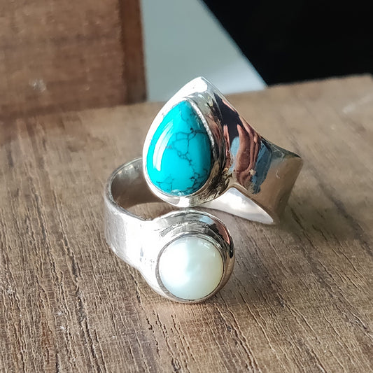 925 SOLID STERLING SILVER NATURAL TURQUOISE GEMSTONES HANDMADE RING, ALL SIZES AVAILABLE