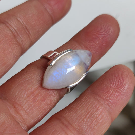 925 SOLID STERLING SILVER NATURAL RAINBOW MOONSTONE GEMSTONES HANDMADE RING, ALL SIZES AVAILABLE