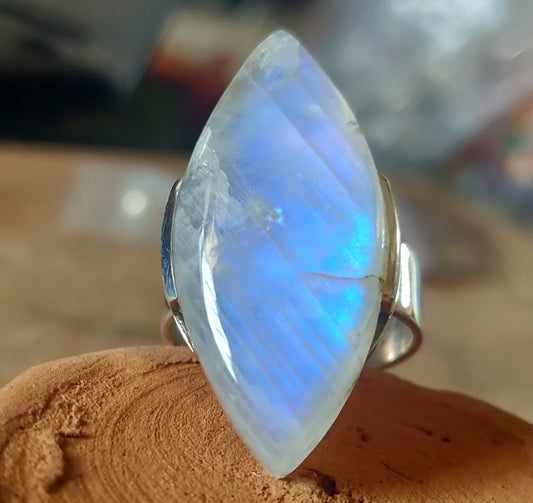 925 SOLID STERLING SILVER NATURAL RAINBOW MOONSTONE GEMSTONES HANDMADE RING, ALL SIZES AVAILABLE