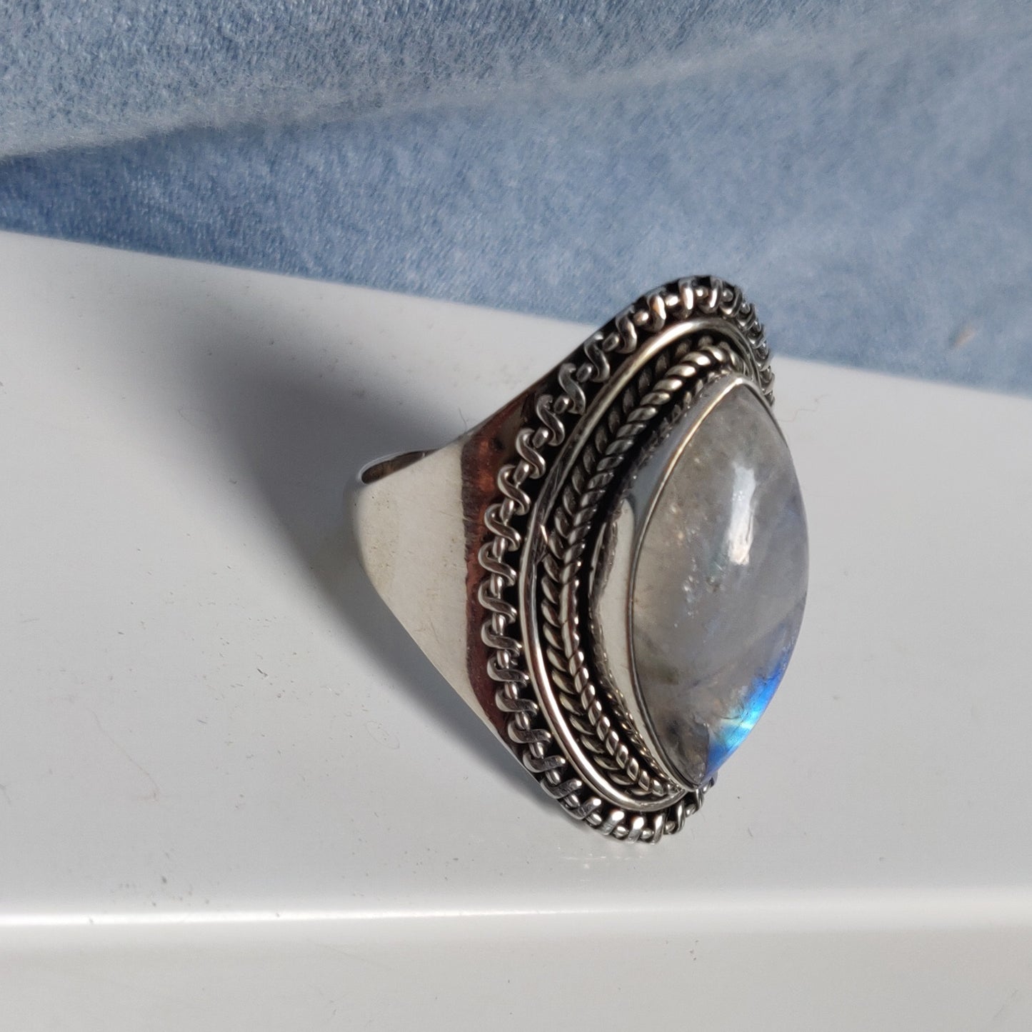 925 SOLID STERLING SILVER NATURAL RAINBOW MOONSTONE GEMSTONES HANDMADE RING, ALL SIZES AVAILABLE