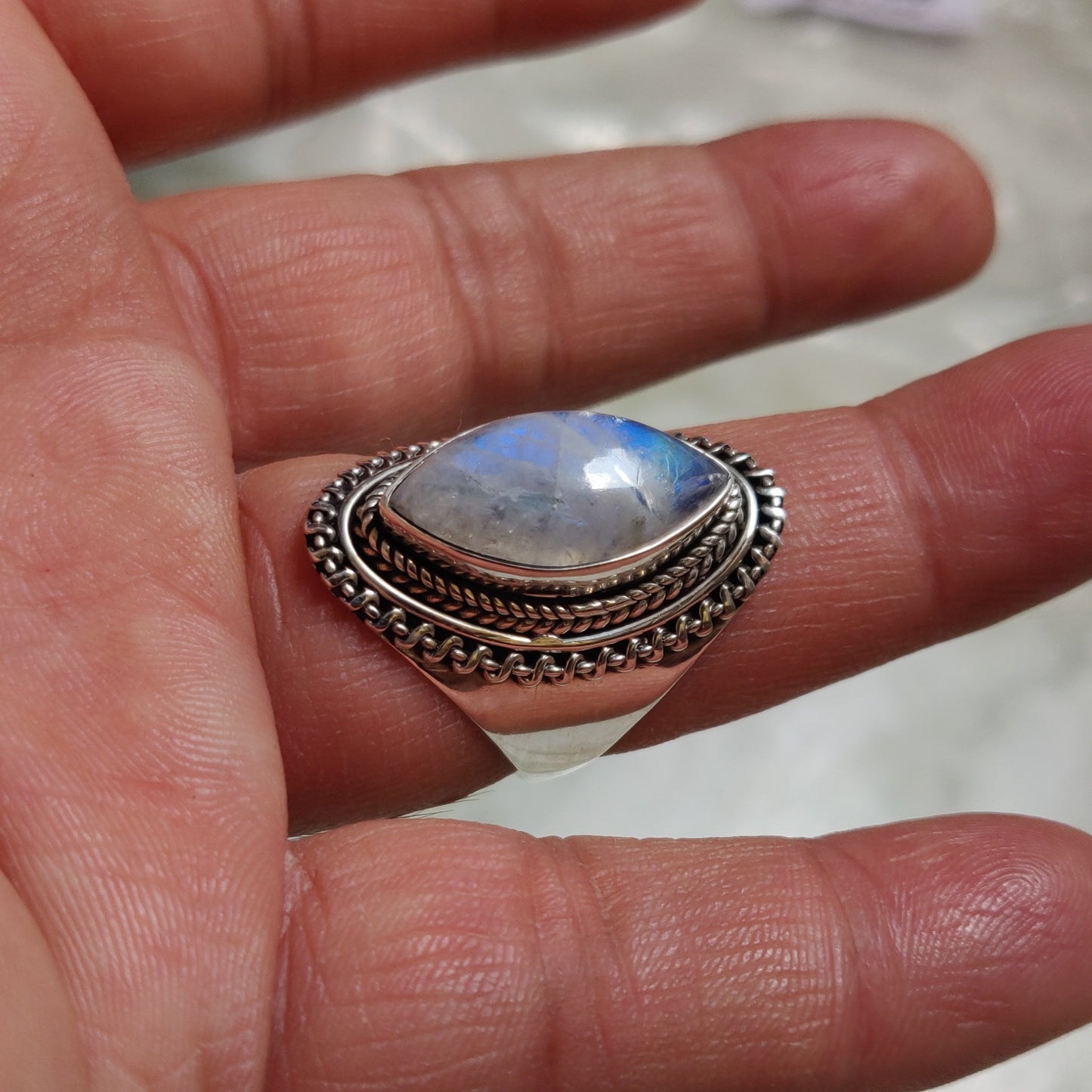 925 SOLID STERLING SILVER NATURAL RAINBOW MOONSTONE GEMSTONES HANDMADE RING, ALL SIZES AVAILABLE