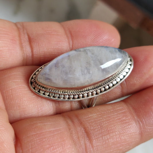925 SOLID STERLING SILVER NATURAL RAINBOW MOONSTONE GEMSTONES HANDMADE RING, ALL SIZES AVAILABLE