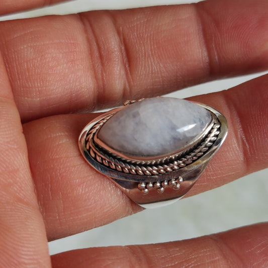 925 SOLID STERLING SILVER NATURAL RAINBOW MOONSTONE GEMSTONES HANDMADE RING, ALL SIZES AVAILABLE