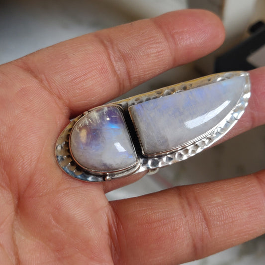 925 SOLID STERLING SILVER NATURAL RAINBOW MOONSTONE GEMSTONES HANDMADE RING, ALL SIZES AVAILABLE