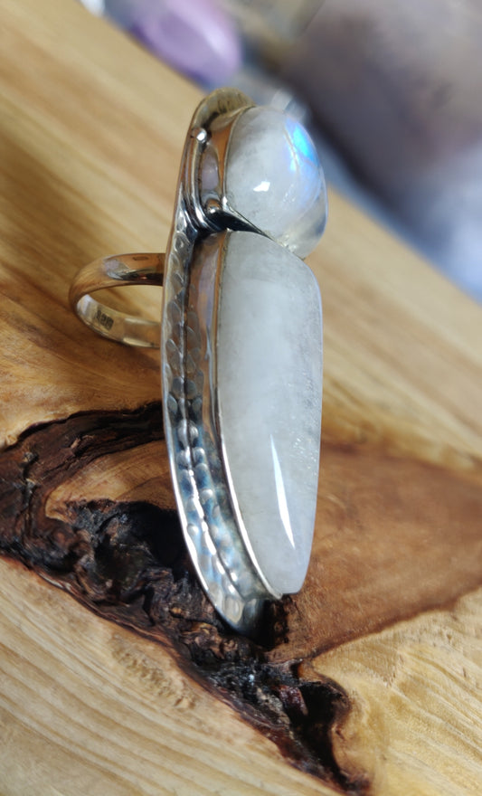 925 SOLID STERLING SILVER NATURAL RAINBOW MOONSTONE GEMSTONES HANDMADE RING, ALL SIZES AVAILABLE