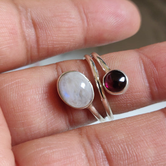 925 SOLID STERLING SILVER NATURAL RAINBOW MOONSTONE GEMSTONES HANDMADE RING, ALL SIZES AVAILABLE