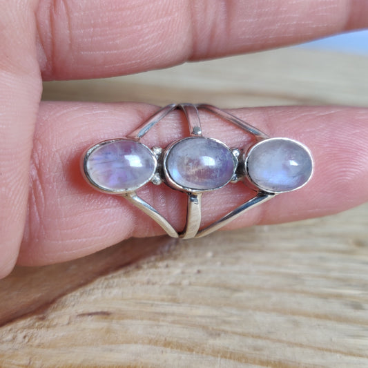 925 SOLID STERLING SILVER NATURAL RAINBOW MOONSTONE GEMSTONES HANDMADE RING, ALL SIZES AVAILABLE