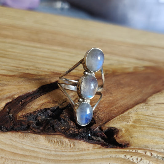 925 SOLID STERLING SILVER NATURAL RAINBOW MOONSTONE GEMSTONES HANDMADE RING, ALL SIZES AVAILABLE