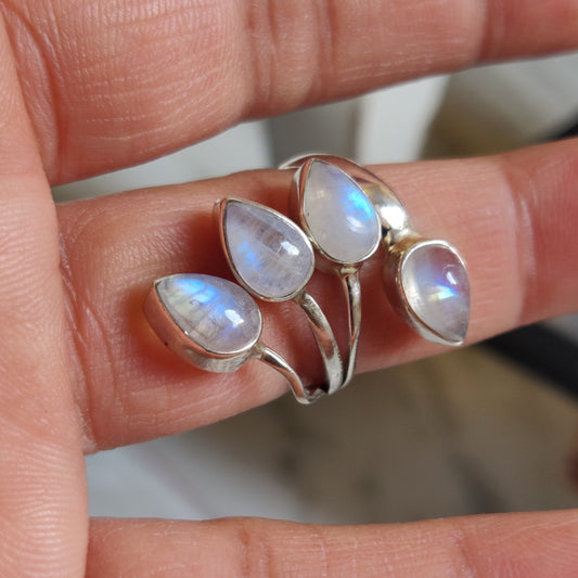 925 SOLID STERLING SILVER NATURAL RAINBOW MOONSTONE GEMSTONES HANDMADE RING, ALL SIZES AVAILABLE