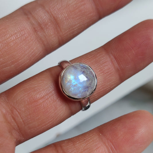 925 SOLID STERLING SILVER NATURAL RAINBOW MOONSTONE GEMSTONES HANDMADE RING, ALL SIZES AVAILABLE