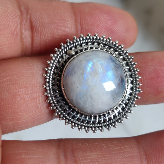 925 SOLID STERLING SILVER NATURAL RAINBOW MOONSTONE GEMSTONES HANDMADE RING, ALL SIZES AVAILABLE