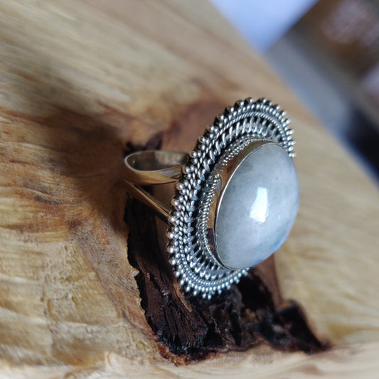 925 SOLID STERLING SILVER NATURAL RAINBOW MOONSTONE GEMSTONES HANDMADE RING, ALL SIZES AVAILABLE