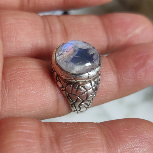 925 SOLID STERLING SILVER NATURAL RAINBOW MOONSTONE GEMSTONES HANDMADE RING, ALL SIZES AVAILABLE