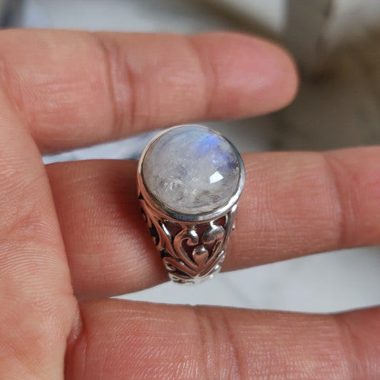 925 SOLID STERLING SILVER NATURAL RAINBOW MOONSTONE GEMSTONES HANDMADE RING, ALL SIZES AVAILABLE
