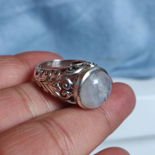 925 SOLID STERLING SILVER NATURAL RAINBOW MOONSTONE GEMSTONES HANDMADE RING, ALL SIZES AVAILABLE