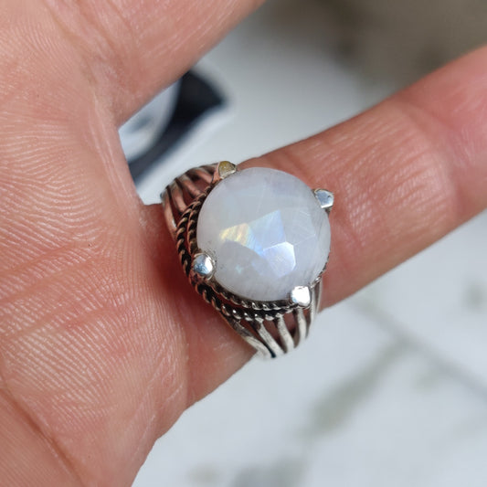 925 SOLID STERLING SILVER NATURAL RAINBOW MOONSTONE GEMSTONES HANDMADE RING, ALL SIZES AVAILABLE